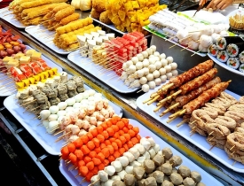 Thực phẩm thức ăn nhanh sỉ, lẻ (các loại xiên que: xúc xích, chả cá, hồ lô...)